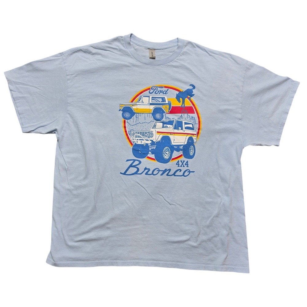 Classic Vintage Ford Bronco Retro Graphic 4x4 Off-Road Tee Mens 2XL Light Blue
